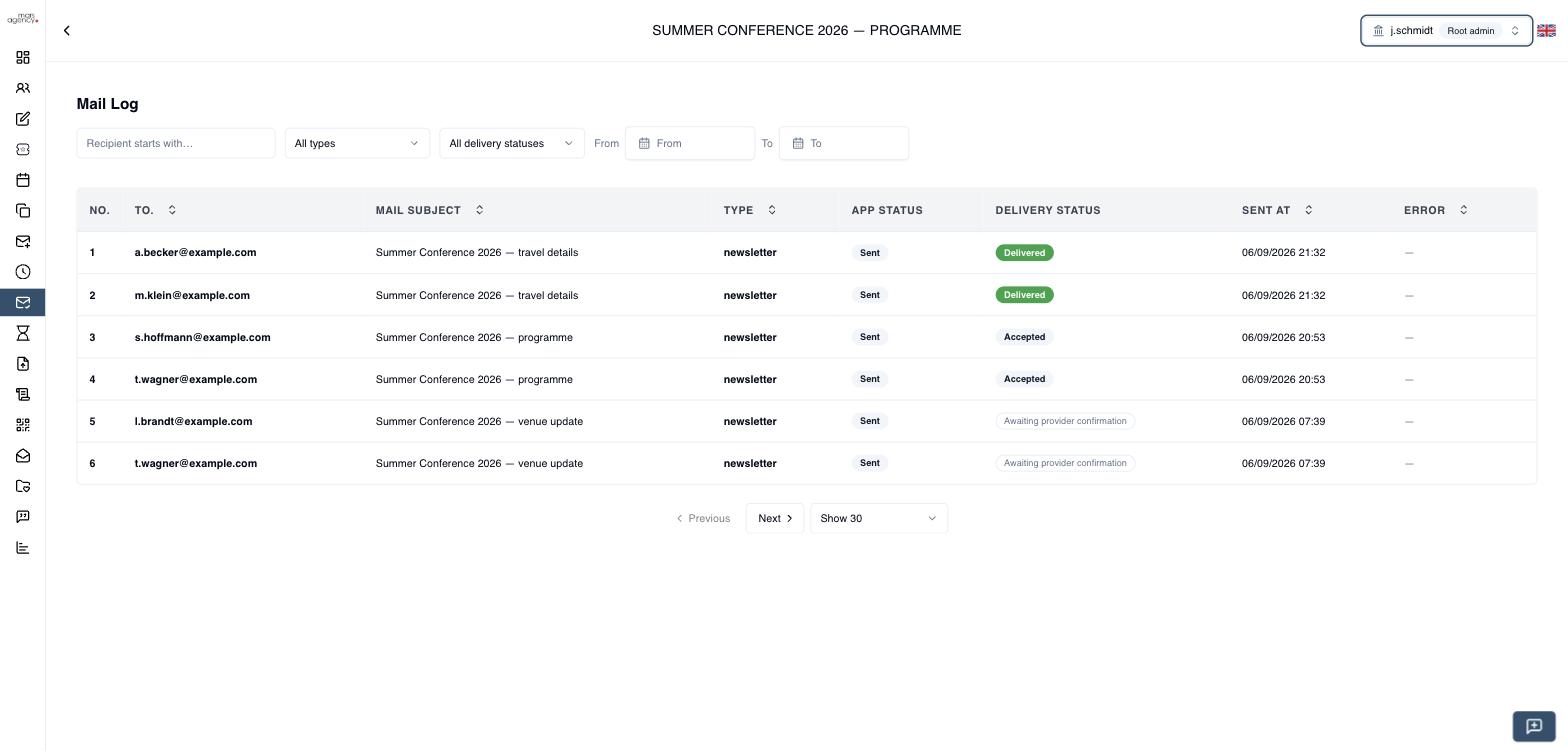 Liste des E-Mail-Protokolls